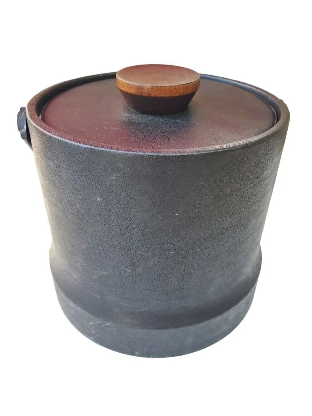 Vintage MCM faux leather Ice bucket with Lid and tongs